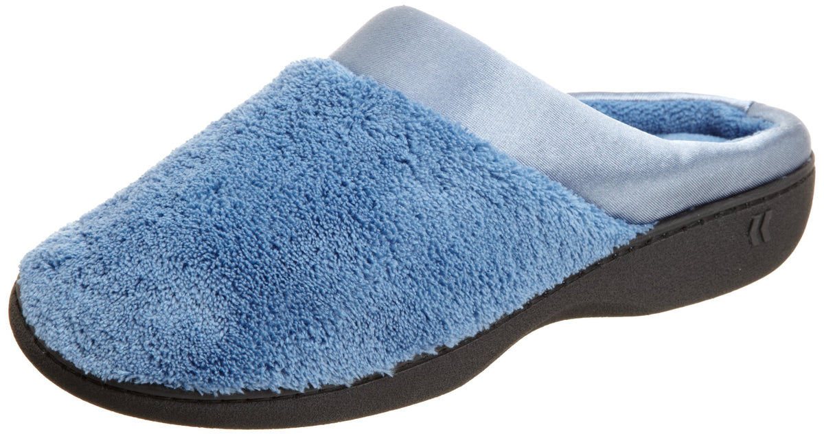 Isotoner Women's Microterry PillowStep Satin Cuff Clog Slippers Denim Medium 7 5 8 B M US U2