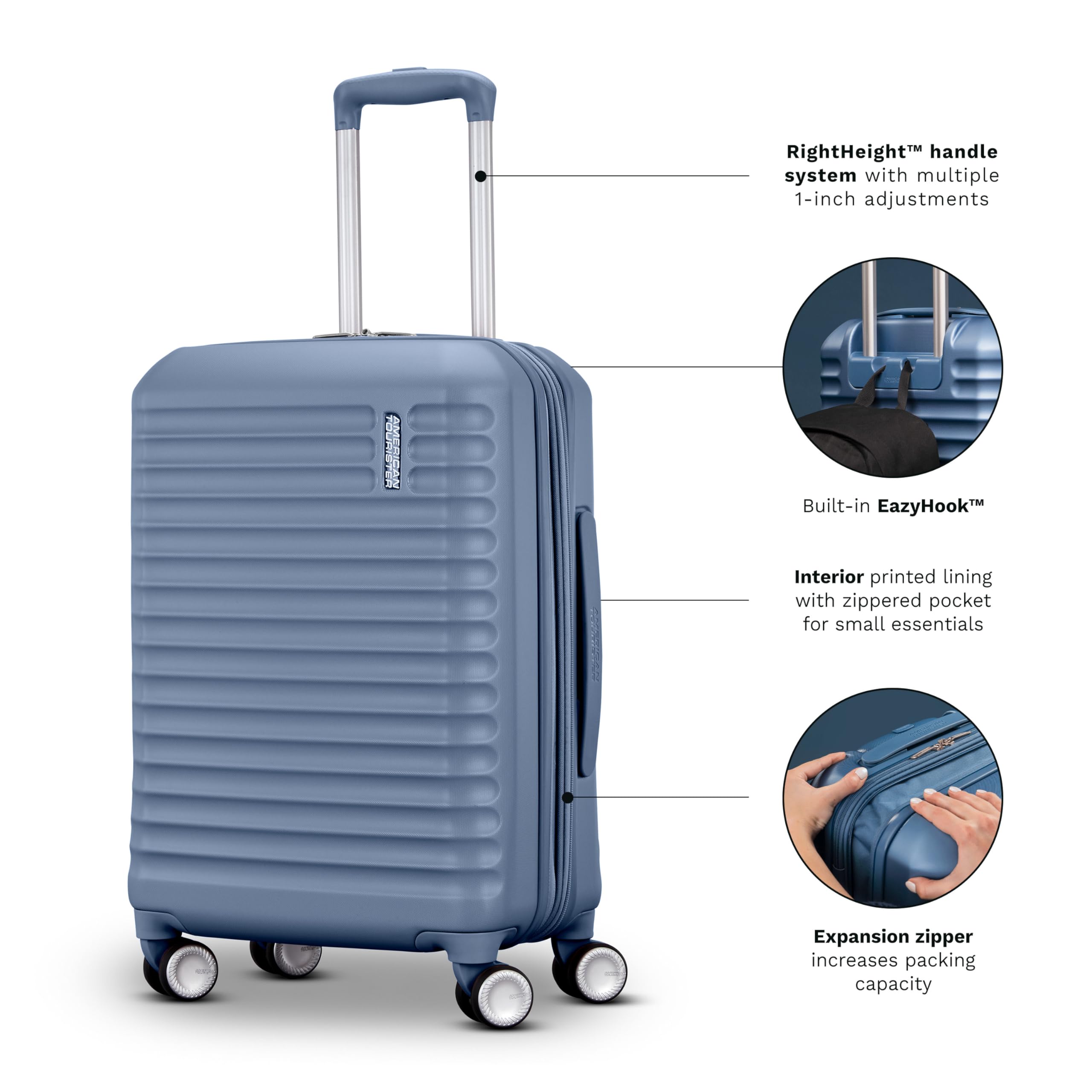 American Tourister Stratum 3.0, Airline Approved, Durable Hardside Luggage, Expands 1.5", RightHeight Adjustable Handle ( Pink Blush , Medium - Checked ) Pink Blush Medium Checked U1