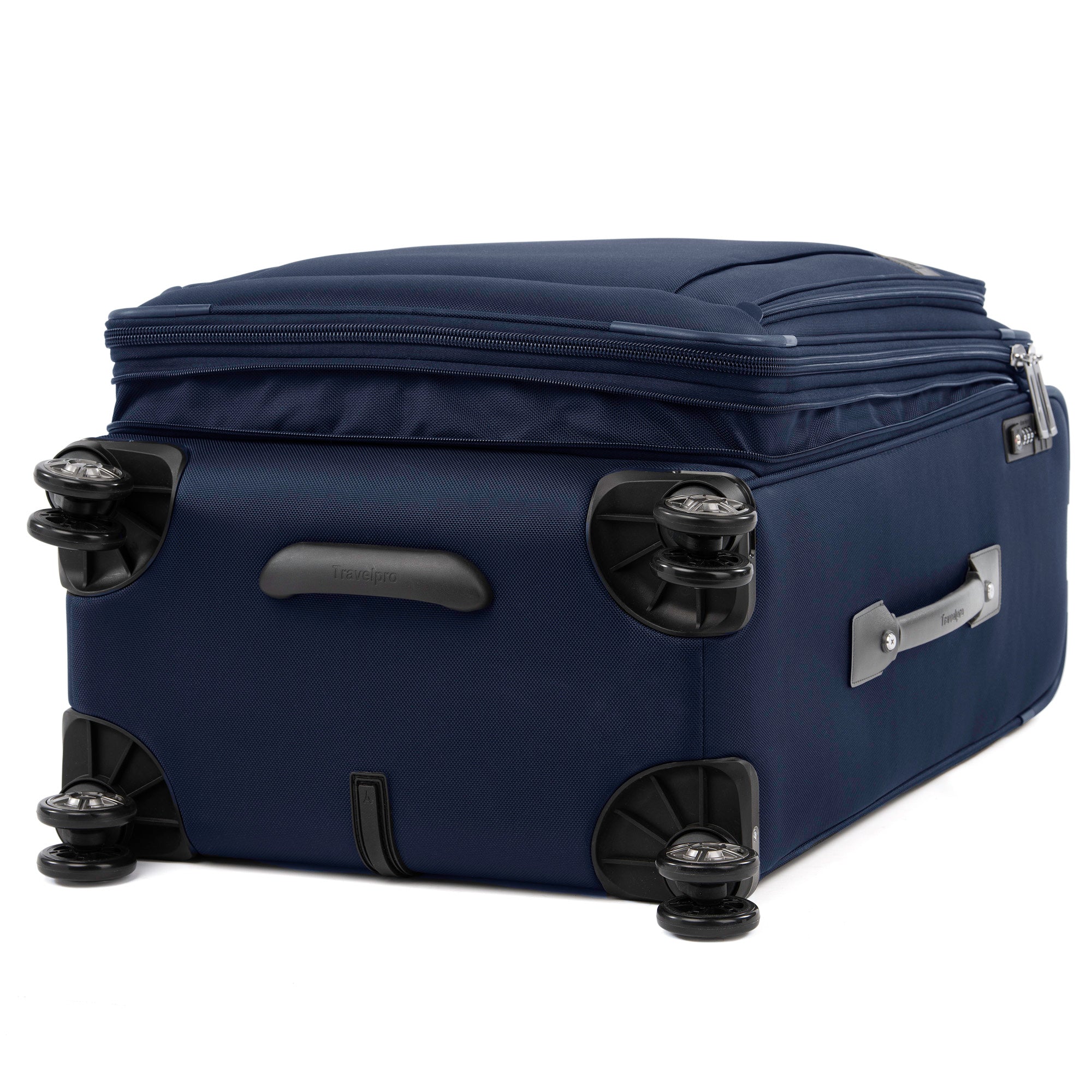 Travelpro Platinum Elite Softside Expandable Checked Luggage, 8 Wheel Spinner Suitcase, TSA Lock, Men and Women, Checked Medium 25-Inch ( Dark Blue , Checked-Medium 25-Inch ) Dark Blue Checked Medium 25 Inch U15
