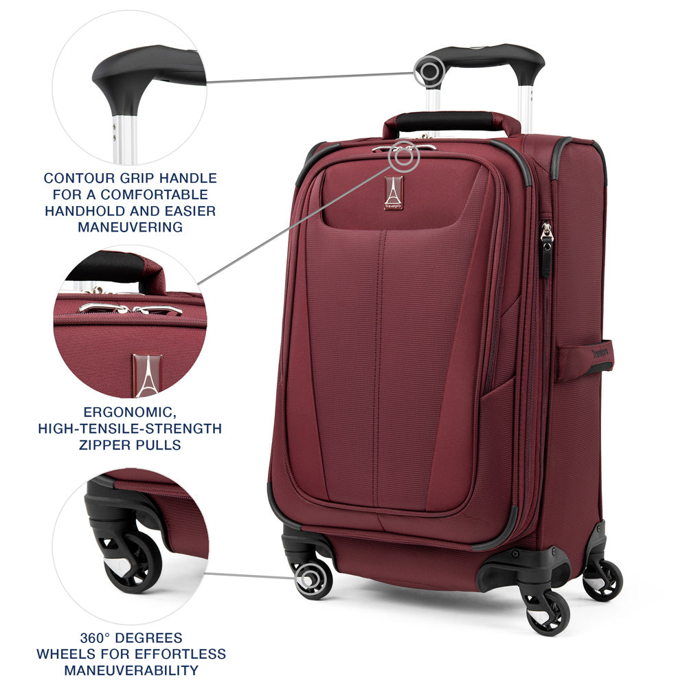 Travelpro Maxlite 5 Softside Expandable Luggage with 4 Spinner Wheels, Lightweight Suitcase, Men and Women ( Burgundy , Carry-on 21-Inch ) Burgundy Carry On 21 Inch U42