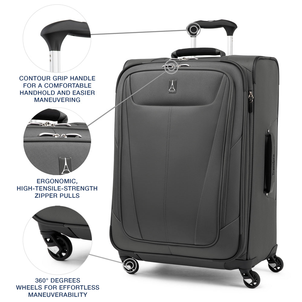 Travelpro Maxlite 5 Softside Expandable Luggage with 4 Spinner Wheels, Lightweight Suitcase, Men and Women ( Shadow Grey , Checked-Medium 25-Inch ) Shadow Grey Checked Medium 25 Inch U3