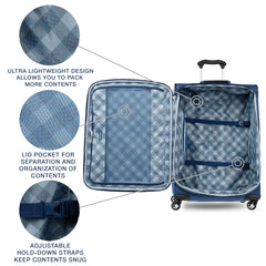 Travelpro Maxlite 5 Softside Expandable Luggage with 4 Spinner Wheels, Lightweight Suitcase, Men and Women Sapphire Blue Checked Medium 25 Inch U4
