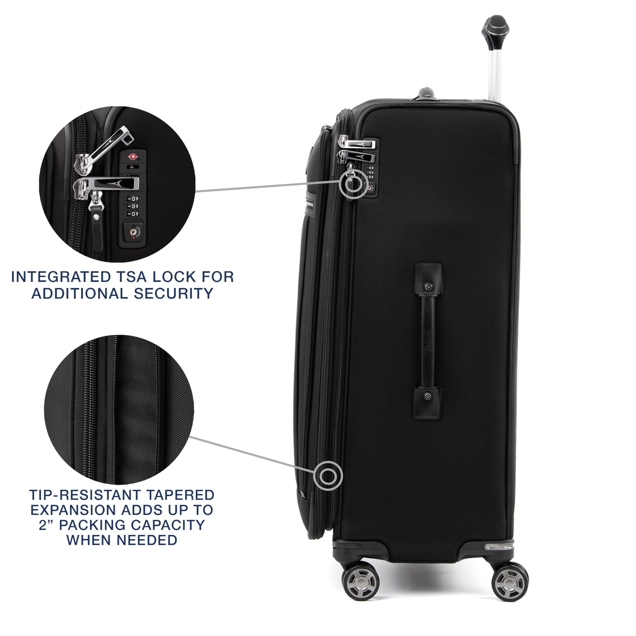 Travelpro Platinum Elite Softside Expandable Checked Luggage, 8 Wheel Spinner Large Suitcase, TSA Lock, Men and Women ( Shadow Black , Checked-Large 29-Inch ) Shadow Black Checked Large 29 Inch U11