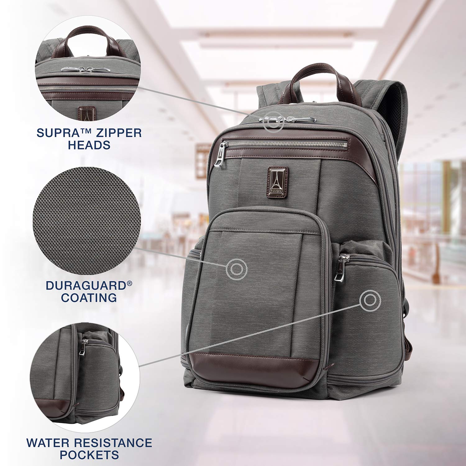 Travelpro Platinum Elite Business Laptop Backpack, Fits up to 17.5 Inch Laptop, Work School Travel, Men and Women Vintage Grey 17 5 Inch U1