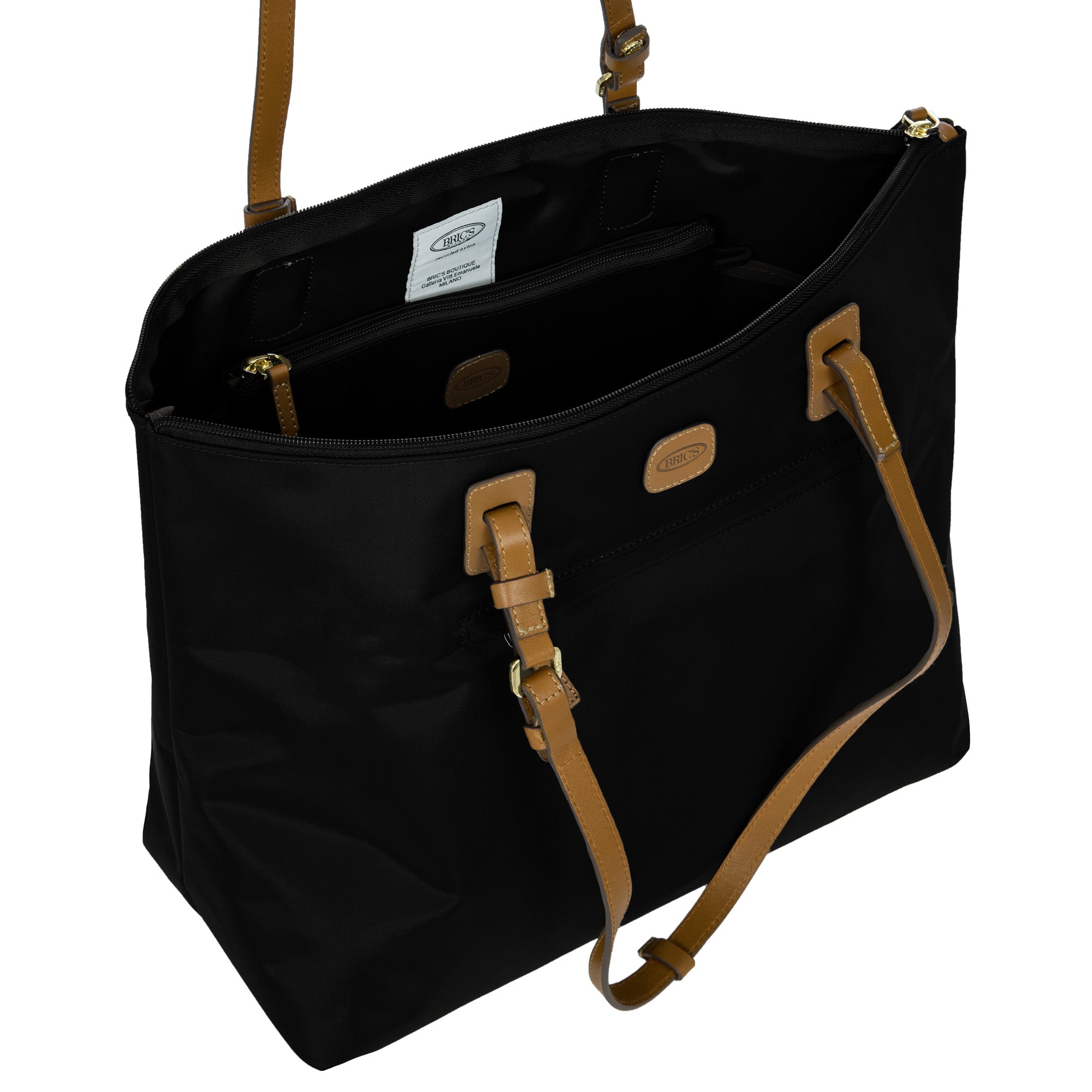 Brics X-Collection Sportina Large 3-in-1 Tote Bag - Water-Resistant Recycled Nylon Travel Carry-On Bag with Adjustable Strap and Luggage Pass-Through - Detachable Pouch Included ( Black , One Size ) Black One Size U3