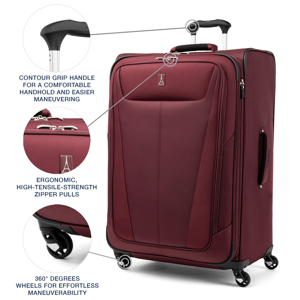 Travelpro Maxlite 5 Softside Expandable Luggage with 4 Spinner Wheels, Lightweight Suitcase, Men and Women ( Burgundy , Checked-Large 29-Inch ) Burgundy Checked Large 29 Inch U31