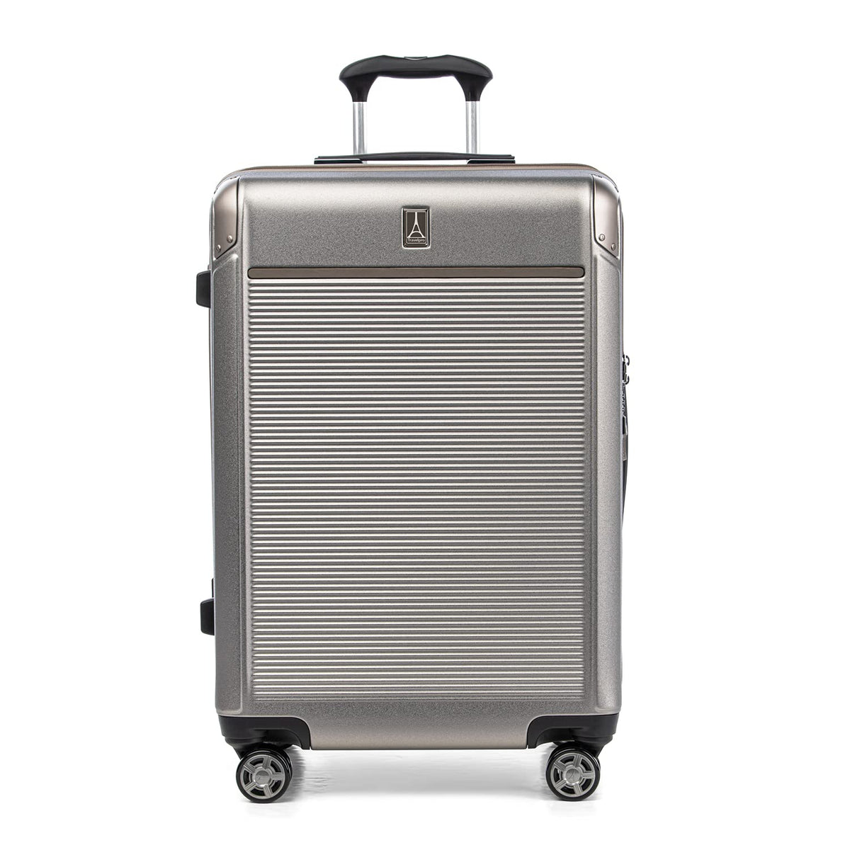 Travelpro Platinum Elite Hardside Expandable Spinner Wheel Luggage TSA Lock Hard Shell Polycarbonate Suitcase Metallic Sand Checked Medium 25 Inch U1