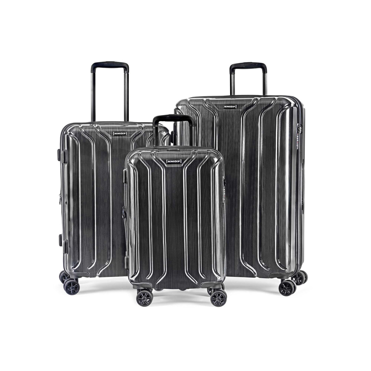 NONSTOP New York Elite Luggage Expandable Lightweight Spinner Wheels hard side shell Travel Suitcase Set, TSA Lock, Double USB Port, 3 packing cubes ( Charcoal , 3-piece Set (20/24/28) ) Charcoal 3 Piece Set 20 24 28 U3