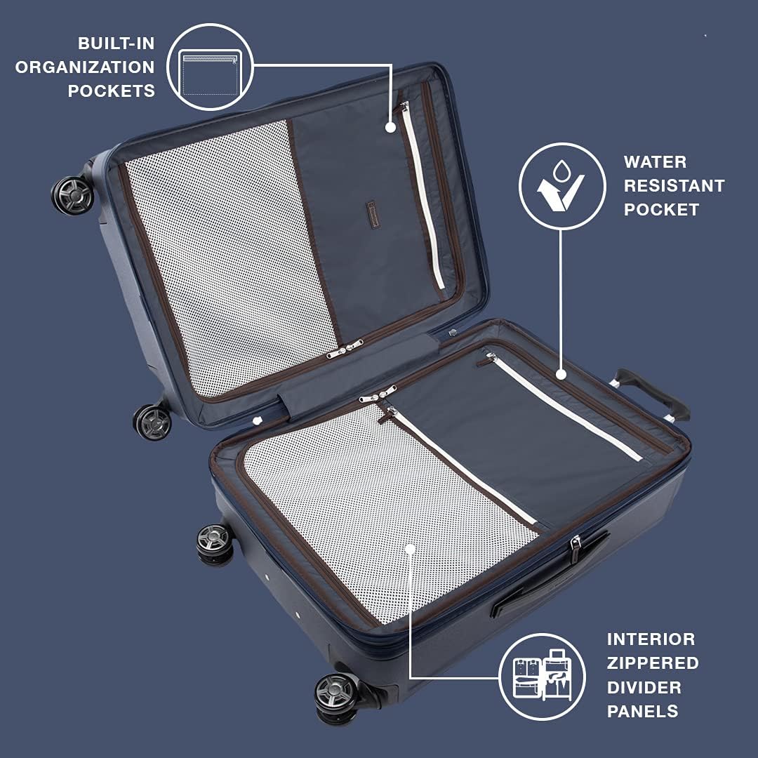 Travelpro Platinum Elite Hardside Expandable Spinner Wheel Luggage TSA Lock Hard Shell Polycarbonate Suitcase ( True Navy Blue , Checked- Medium 25-Inch ) True Navy Blue Checked Medium 25 Inch U1