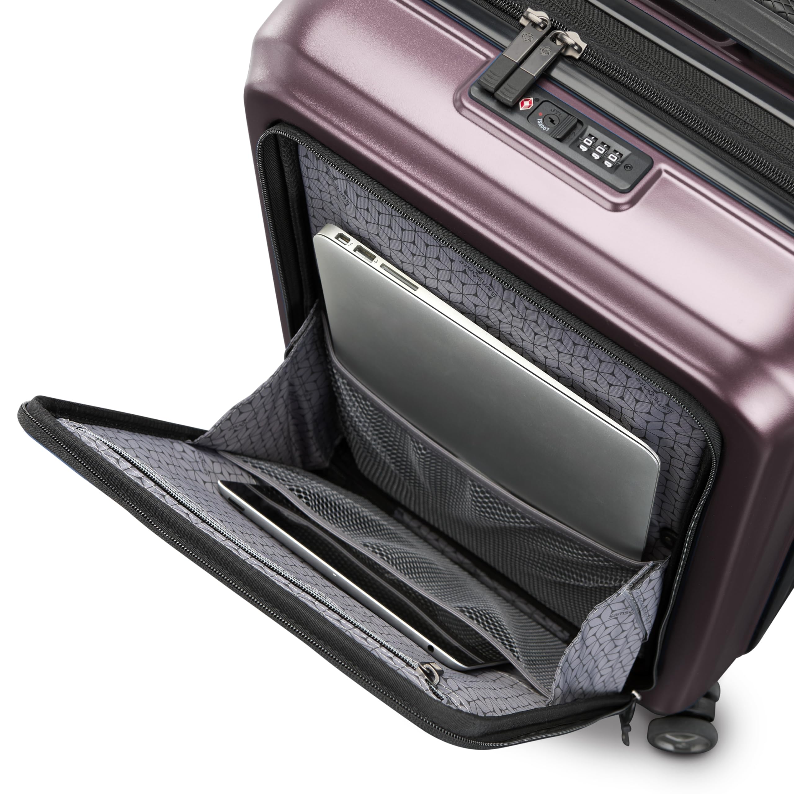 Samsonite Octiv Hardside Spinner ( Amethyst Purple , Front Pocket Carry-On 21 inch ) Amethyst Purple Front Pocket Carry On 21 Inch U3