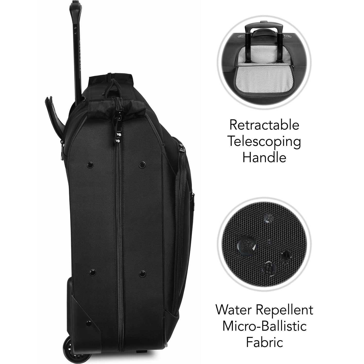 WallyBags 45 Premium Rolling Garment Bag with multiple pockets ( Black , One Size ) Black One Size U22