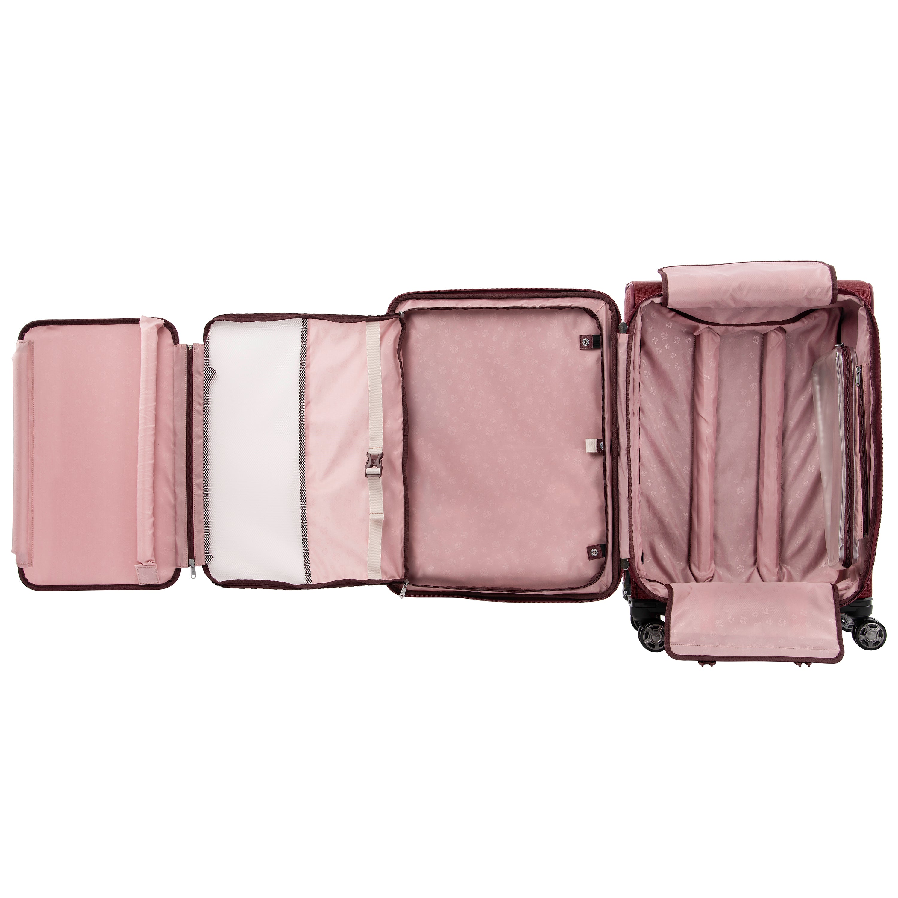 Travelpro Platinum Elite Softside Expandable Luggage, 8 Wheel Spinner Suitcase, USB Port, Suiter, Men and Women Bordeaux Checked Medium 25 Inch U3