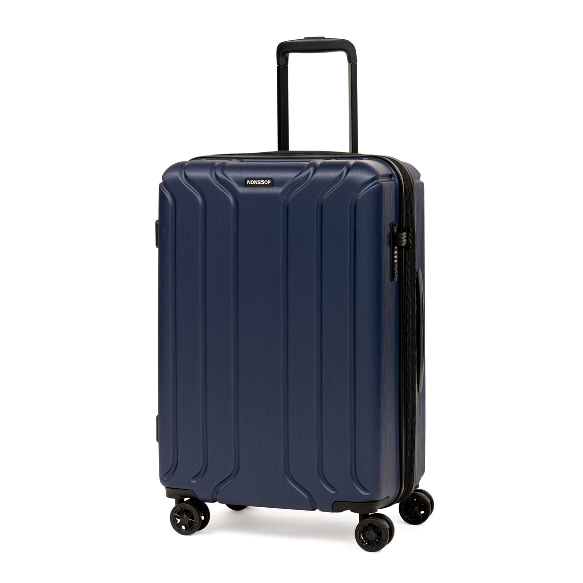 NONSTOP NEW YORK Luggage Expandable Spinner Wheels hard side shell Travel Suitcase Lightweight, TSA Lock, Double USB Port ( Navy , Checked-Medium 24-Inch ) Navy Checked Medium 24 Inch U8