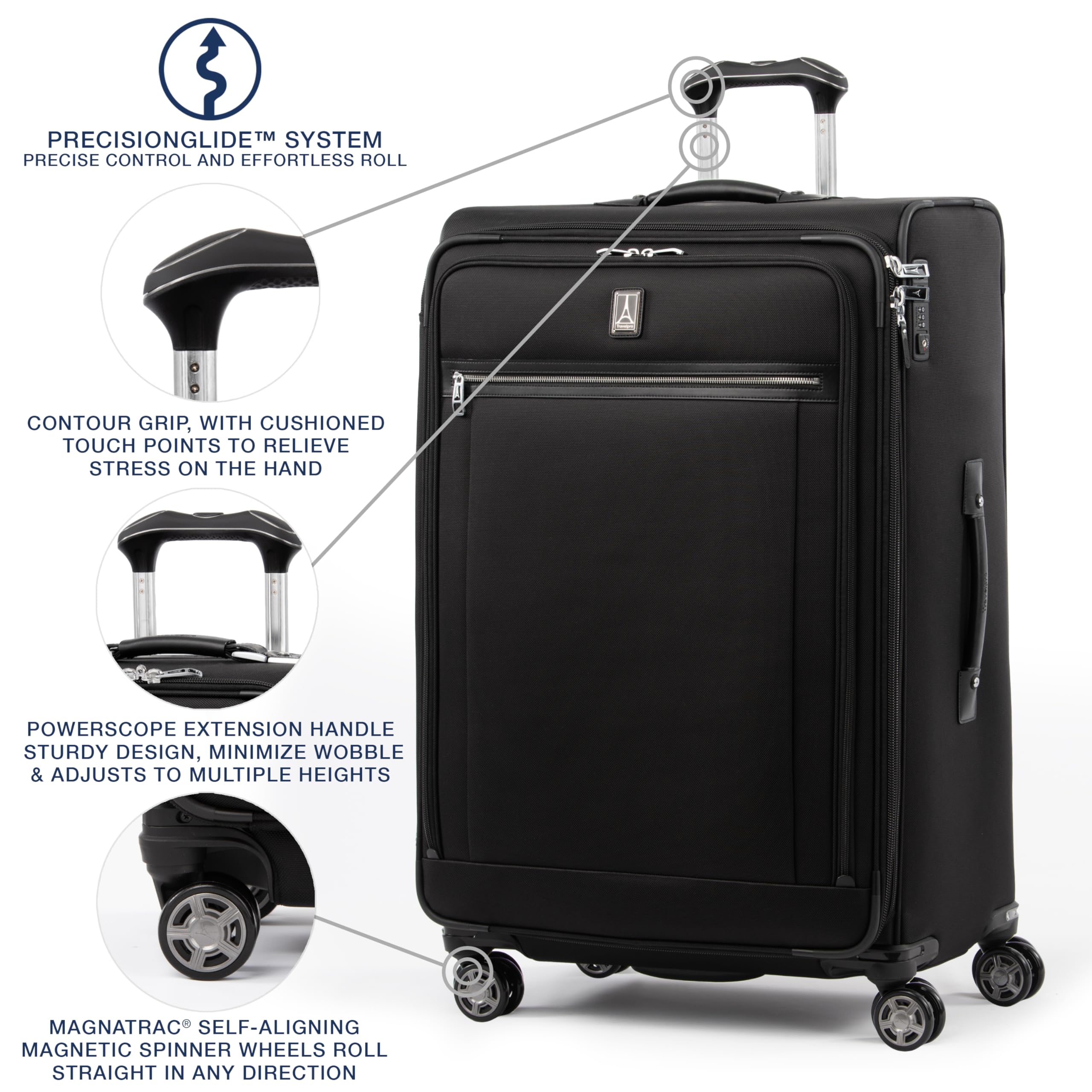 Travelpro Platinum Elite Softside Expandable Checked Luggage, 8 Wheel Spinner Large Suitcase, TSA Lock, Men and Women ( Shadow Black , Checked-Large 29-Inch ) Shadow Black Checked Large 29 Inch U13