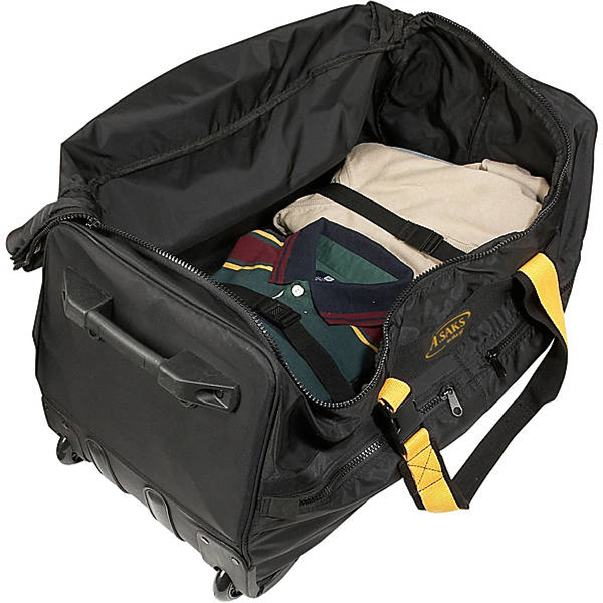 A.SAKS Luggage Lightweight Rolling Trolley Duffel with Wheels ( Black , One Size ) Black One Size U4