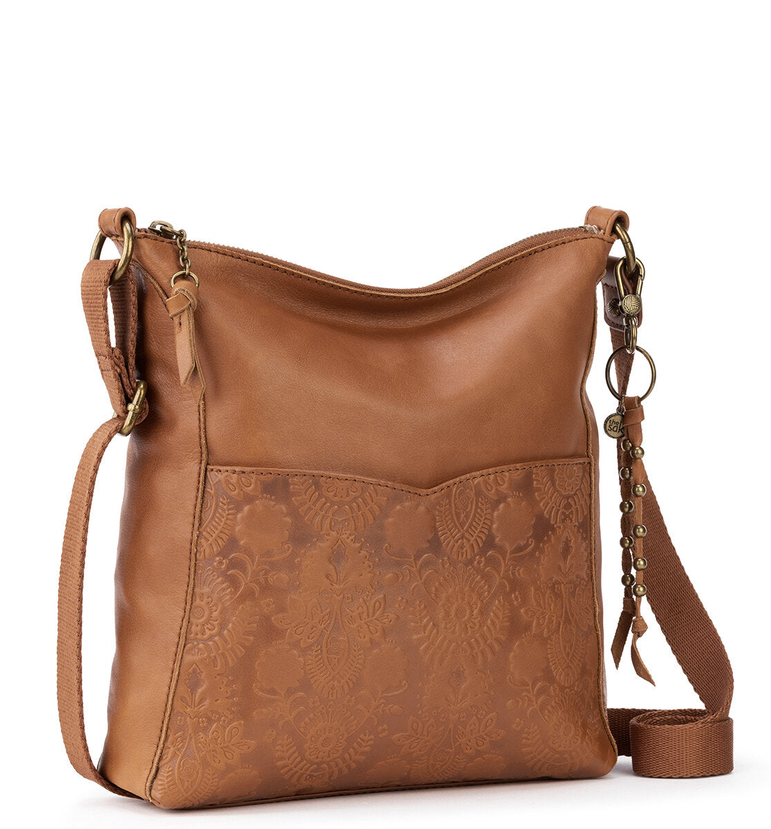 The Sak Lucia Leather Crossbody Tobacco Floral Embossed One Size U1