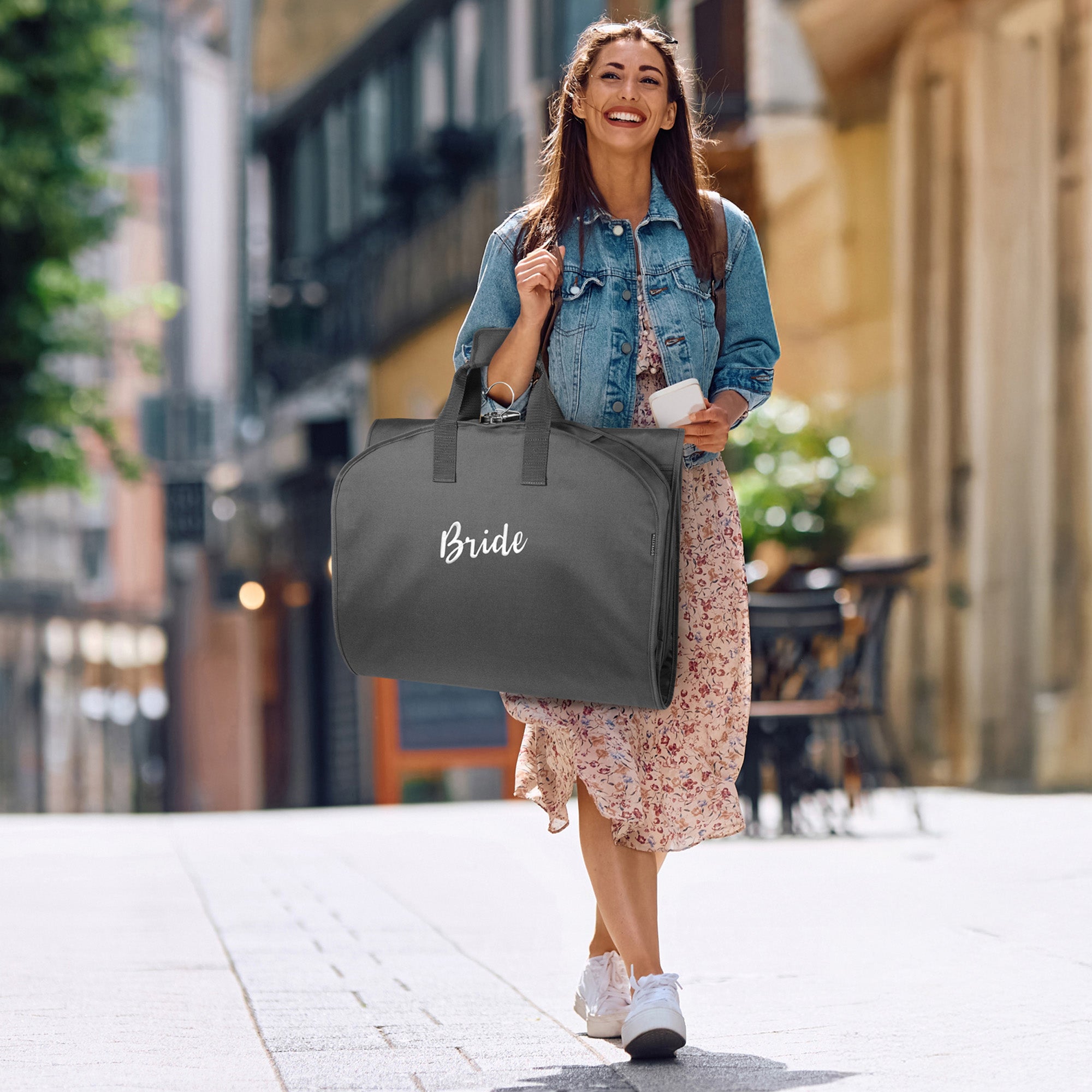 WallyBags Garment Bag 60-Inch Premium Tri-Fold Travel Exterior Pocket ( Black - B1, Bride embroidery , 60-inch ) Black - B1, Bride embroidery 60 Inch U5