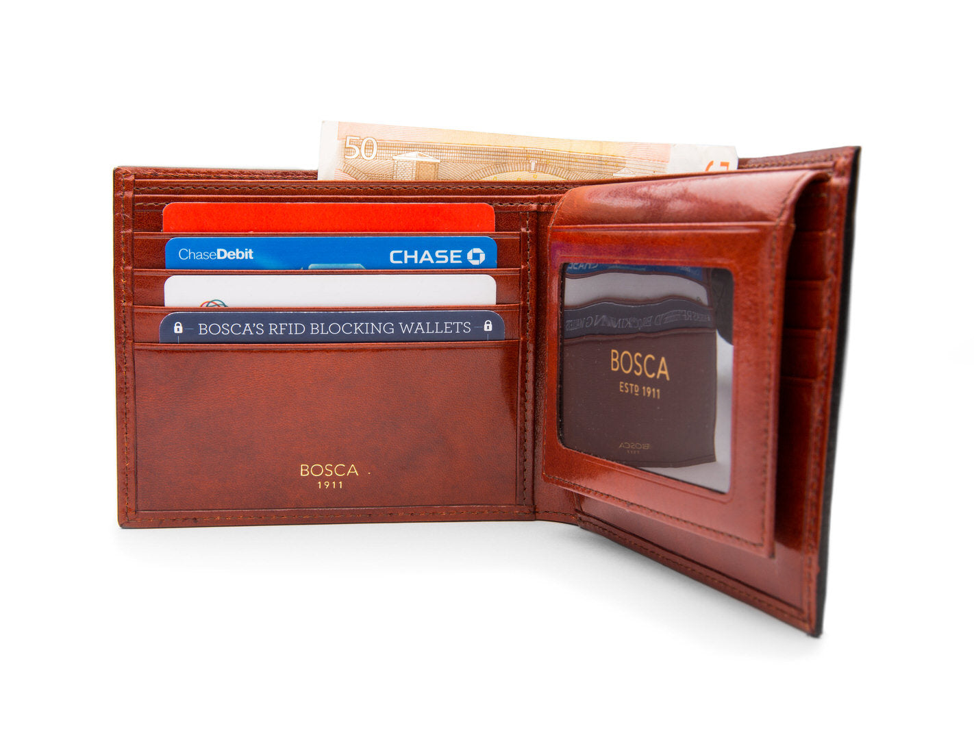 Bosca Men's Old Leather Collection - Credit Wallet w/ I.D. Passcase ( Cognac , One Size ) Cognac One Size U2