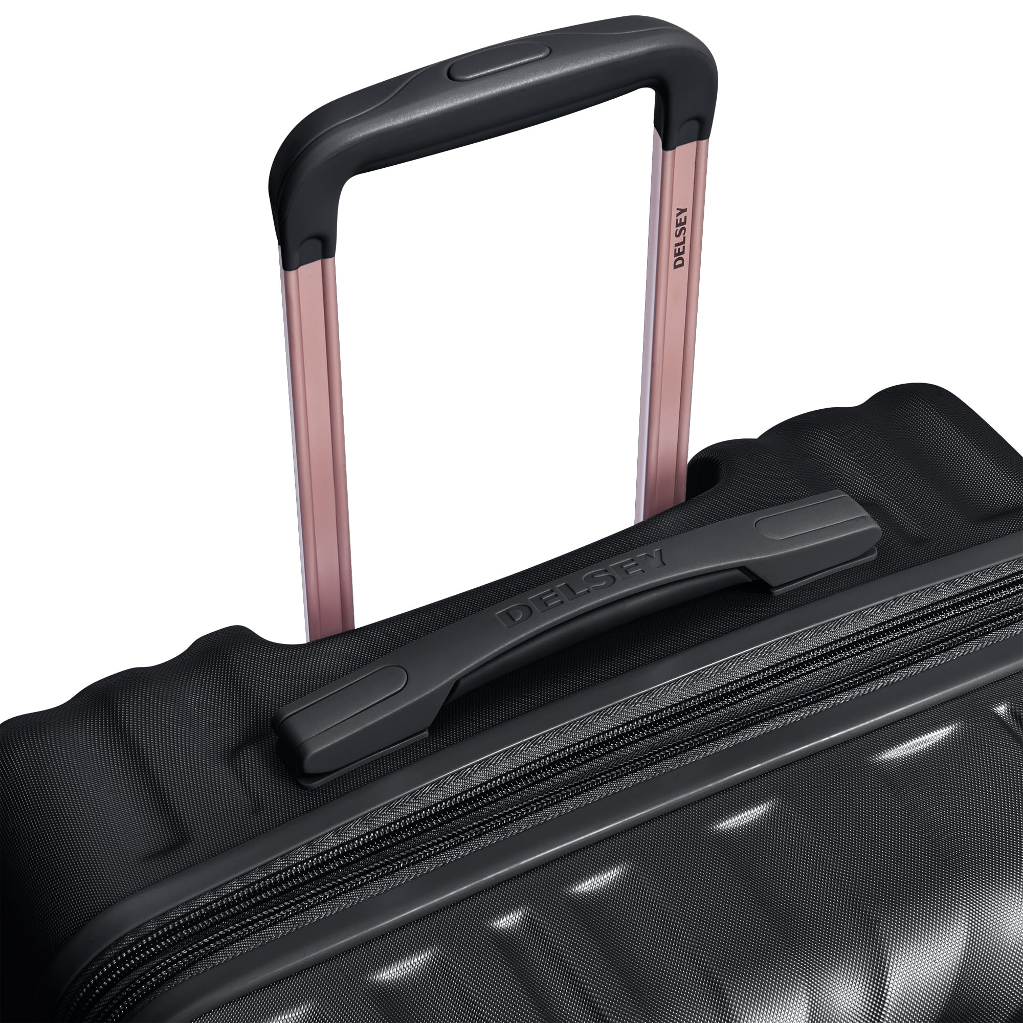 Delsey Alexis Lightweight Luggage, 4-Wheel Spinners Hardshell Suitcase, Expandable with TSA Lock  ( Black/Rose Gold , Checked-Medium 25-Inch ) Black/Rose Gold Checked Medium 25 Inch U5