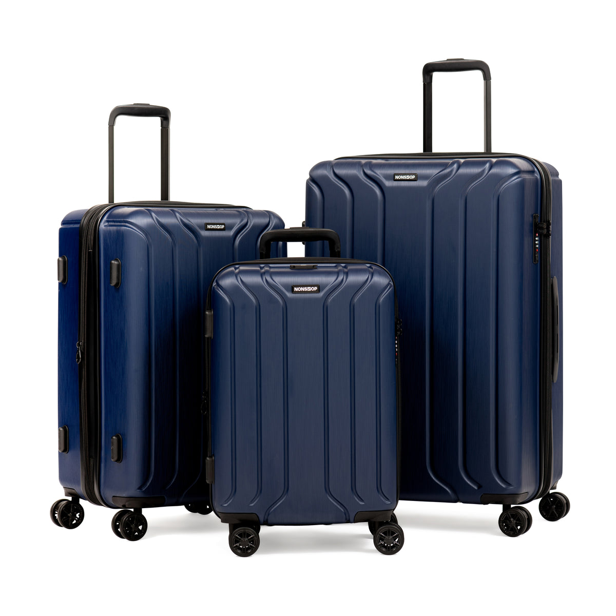 NONSTOP NEW YORK Luggage Expandable Spinner Wheels hard side shell Travel Suitcase Set 3 Piece Lightweight, TSA Lock, Double USB Port + 2 packing cubes Navy 3 Piece Set 20 24 28 U21