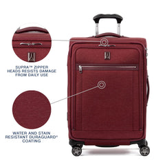 Travelpro Platinum Elite Softside Expandable Checked Luggage, 8 Wheel Spinner Large Suitcase, TSA Lock, Men and Women ( Bordeaux Red , Checked-Medium 25-Inch ) Bordeaux Red Checked Medium 25 Inch U5