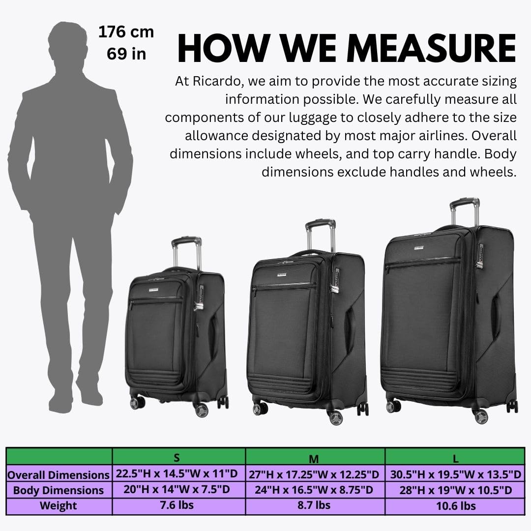 Ricardo Beverly Hills Avalon Softside Luggage Made with Sustainable 100% Recycled PET (rPET), Lightweight, Eco-Friendly Travel, Expandable, Dual Spinner Wheels ( Black , 28-inch ) Black 28 Inch U1