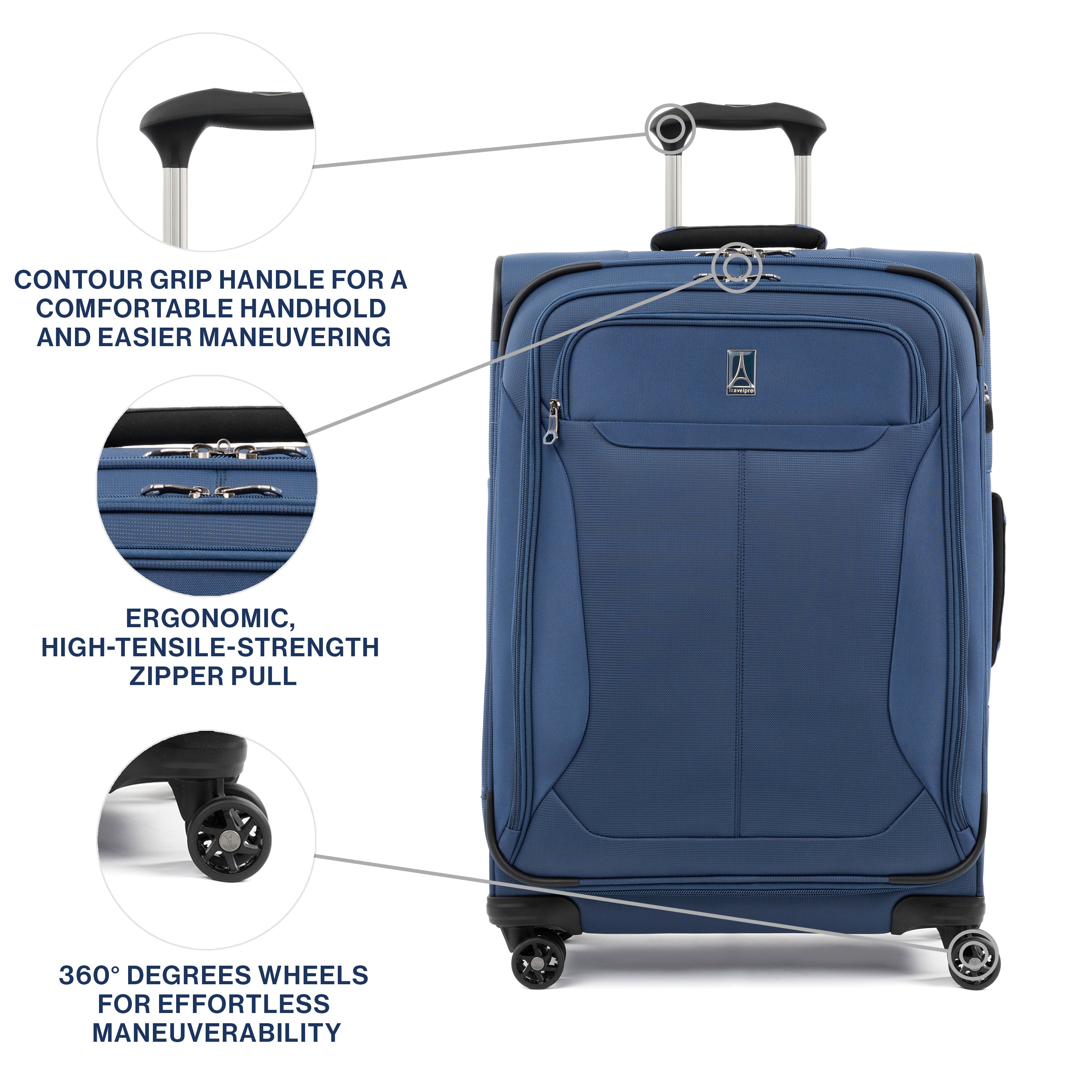 Travelpro Tourlite Softside Expandable Luggage with 4 Spinner Wheels, Lightweight Suitcase, Men and Women ( Blue , Checked-Medium 25-Inch ) Blue Checked Medium 25 Inch U7