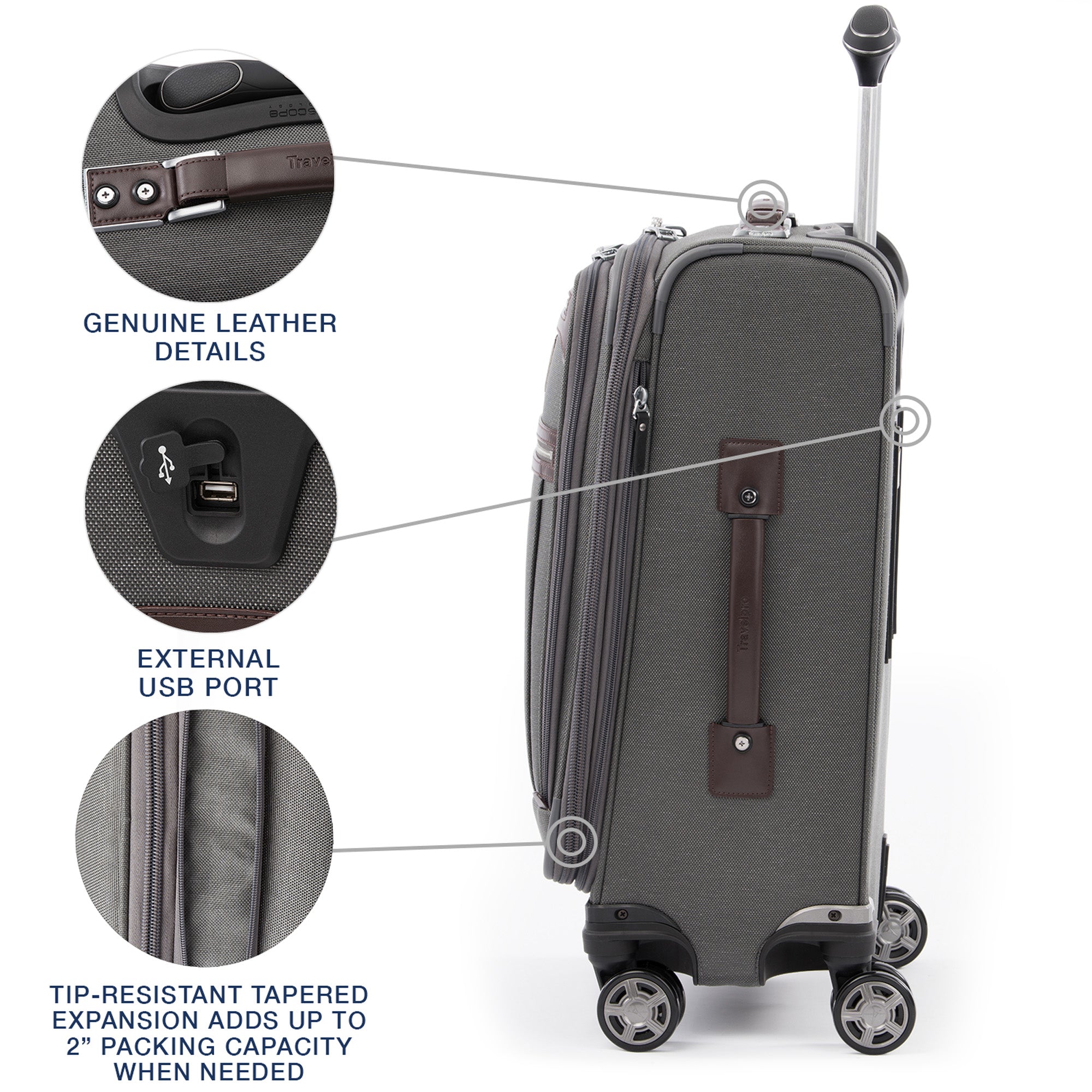 Travelpro Platinum Elite Softside Expandable Carry on Luggage, 8 Wheel Spinner Suitcase, USB Port, Suiter, Men and Women, Carry On 21-Inch ( Vintage Grey , Carry-On 21-Inch ) Vintage Grey Carry On 21 Inch U12