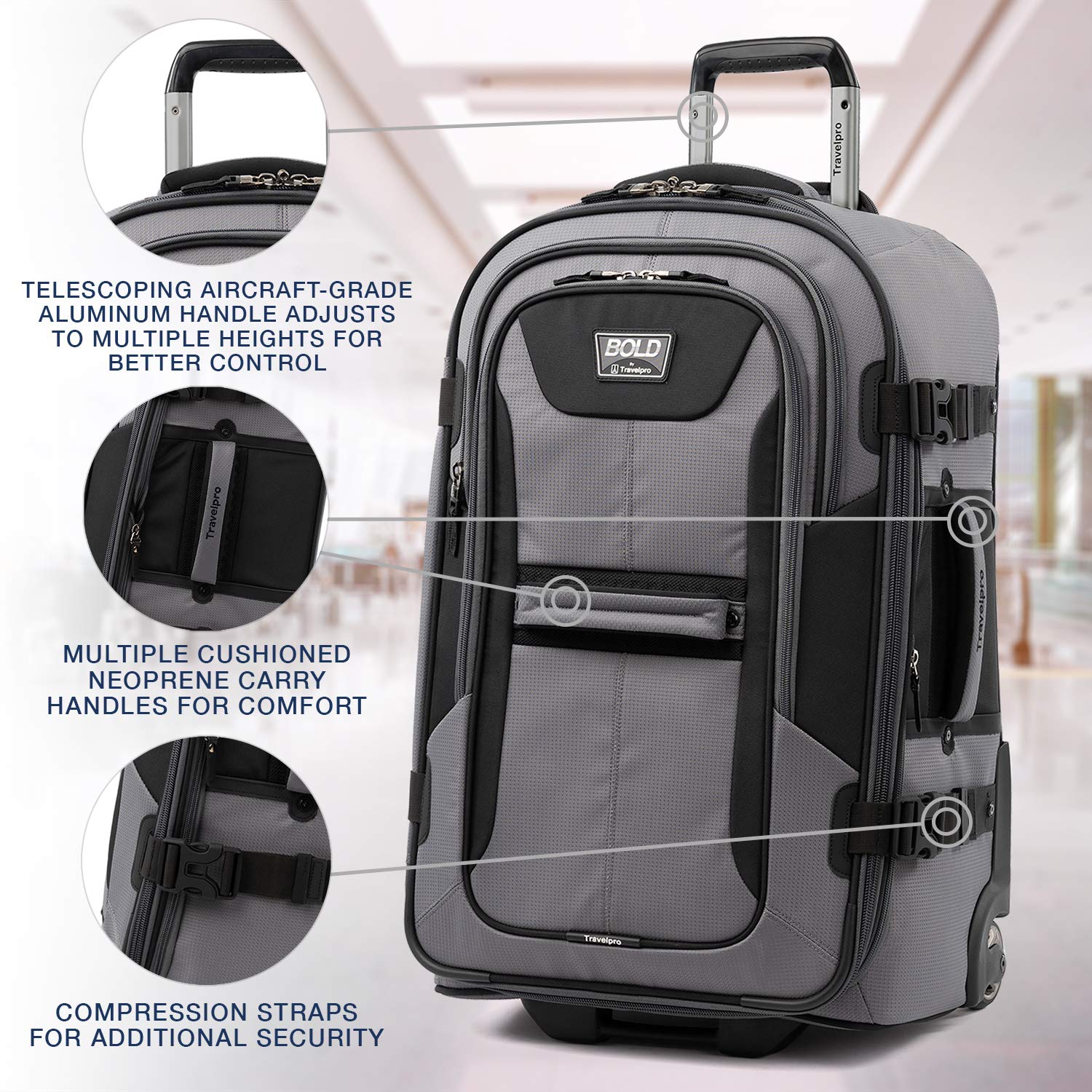 Travelpro Unisex-Adult Bold Softside Expandable Rollaboard Upright Luggage Grey/Black Checked Medium 25 Inch U4