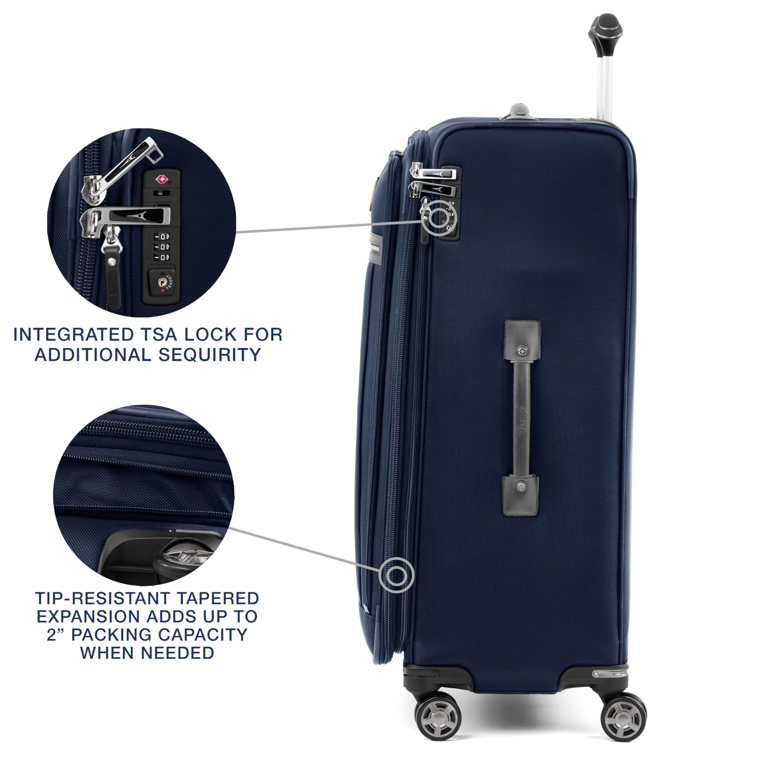 Travelpro Platinum Elite Softside Expandable Checked Luggage, 8 Wheel Spinner Large Suitcase, TSA Lock, Men and Women ( Dark Blue , Checked-Large 29-Inch ) Dark Blue Checked Large 29 Inch U1