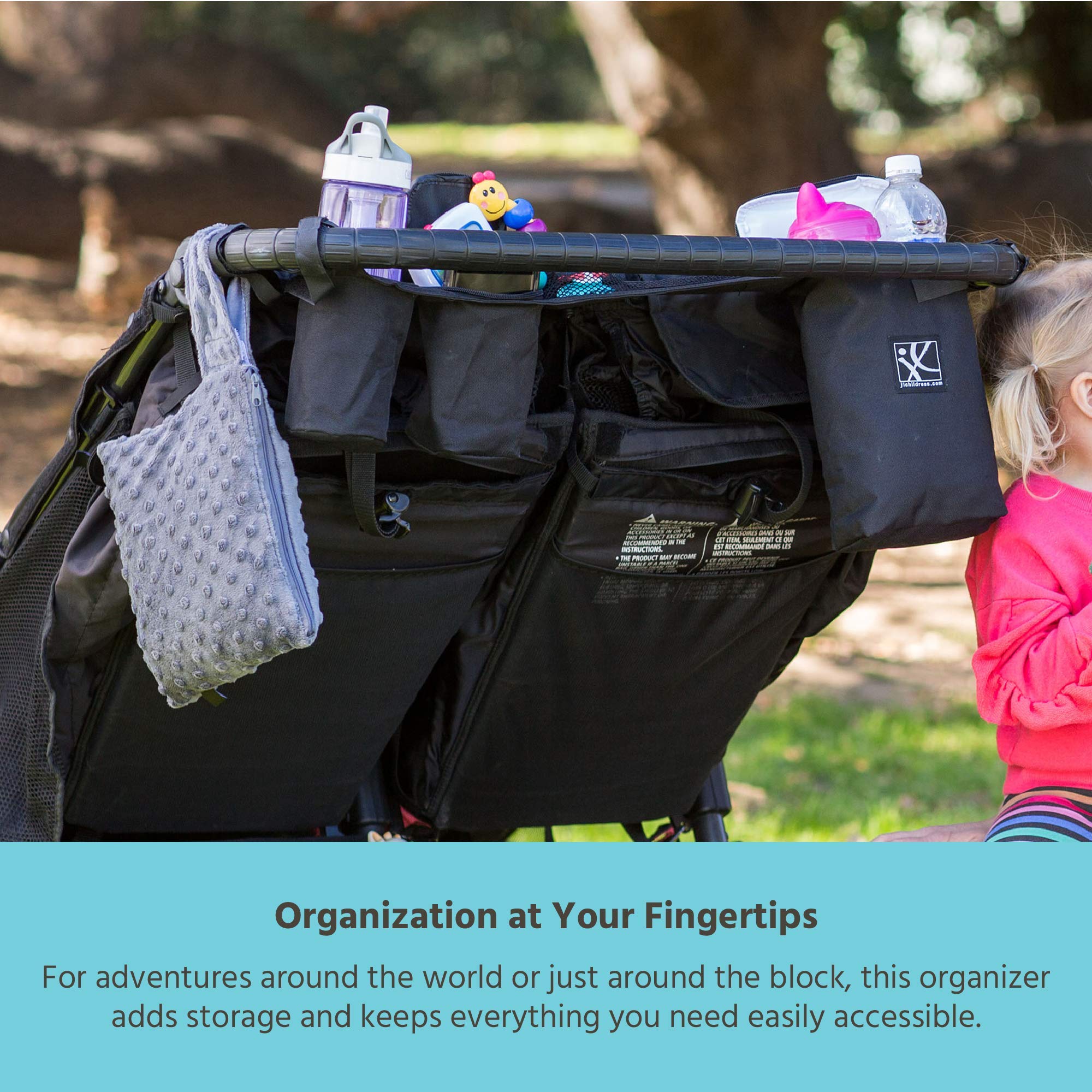 J.L. Childress DoubleCOOL, Double-Wide Insulated Stroller Accessory Organizer and Storage, Includes Cupholder, Zipper Compartments, Mesh Pockets, and Cooler ( Black , One Size ) Black One Size U1