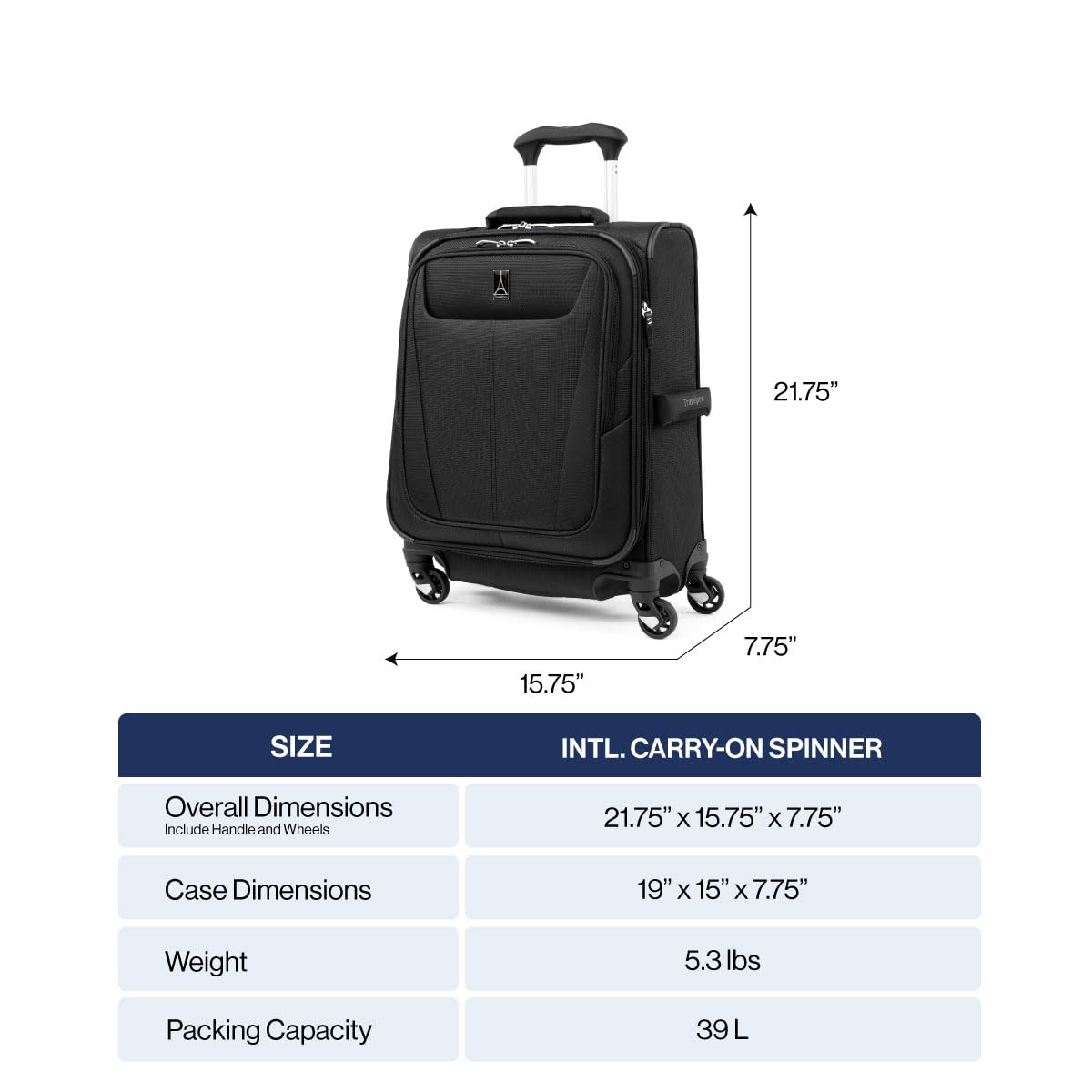 Travelpro Maxlite 5 Softside Expandable Luggage with 4 Spinner Wheels, Lightweight Suitcase, Men and Women ( Black , Carry-on 19-Inch ) Black Carry On 19 Inch U15