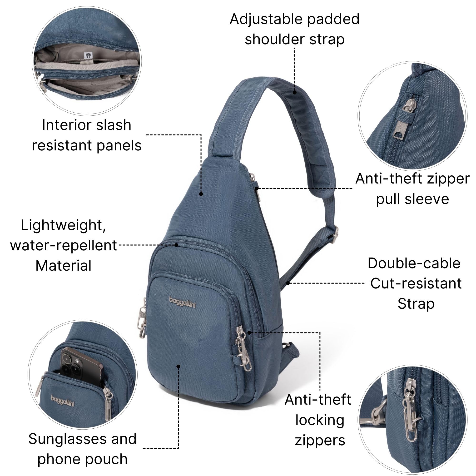 Baggallini Securtex Anti-Theft Daytripper Sling ( Mist , One Size ) Mist One Size U1