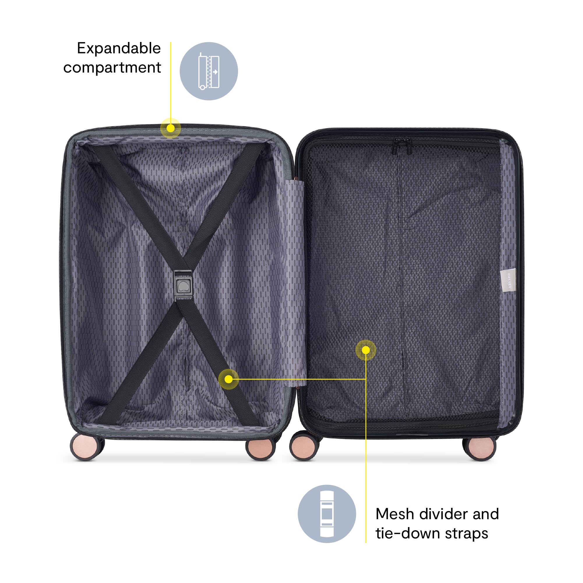 Delsey Alexis Lightweight Luggage, 4-Wheel Spinners Hardshell Suitcase, Expandable with TSA Lock  ( Black/Rose Gold , Carry-On 21-Inch ) Black/Rose Gold Carry On 21 Inch U5