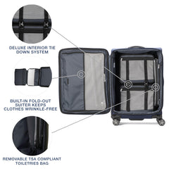 Travelpro Platinum Elite Softside Expandable Checked Luggage, 8 Wheel Spinner Large Suitcase, TSA Lock, Men and Women ( Dark Blue , Checked-Medium 25-Inch ) Dark Blue Checked Medium 25 Inch U9