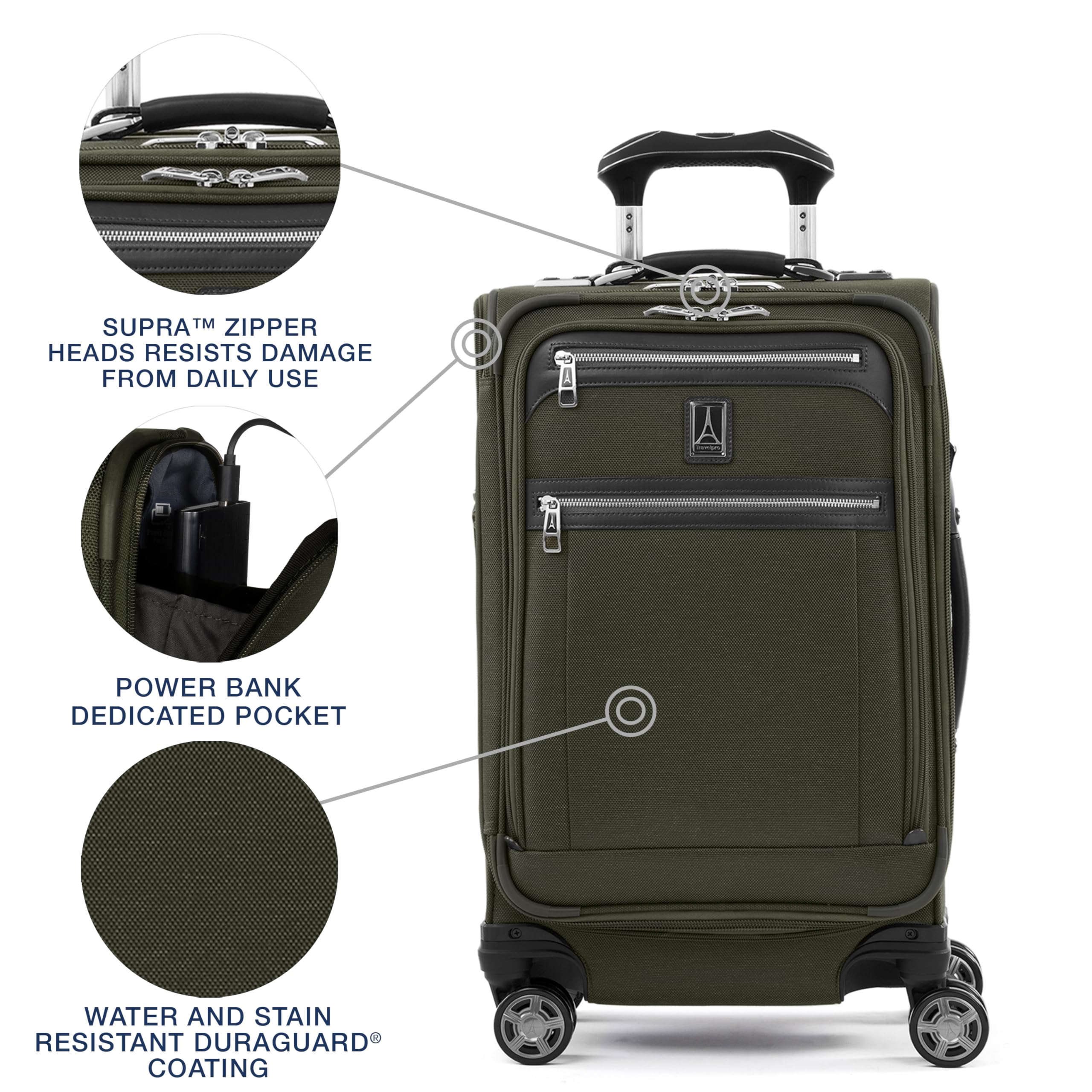 Travelpro Platinum Elite Softside Expandable Checked Luggage, 8 Wheel Spinner Large Suitcase, TSA Lock, Men and Women ( Pilot Green , Carry-On 21-Inch ) Pilot Green Carry On 21 Inch U6