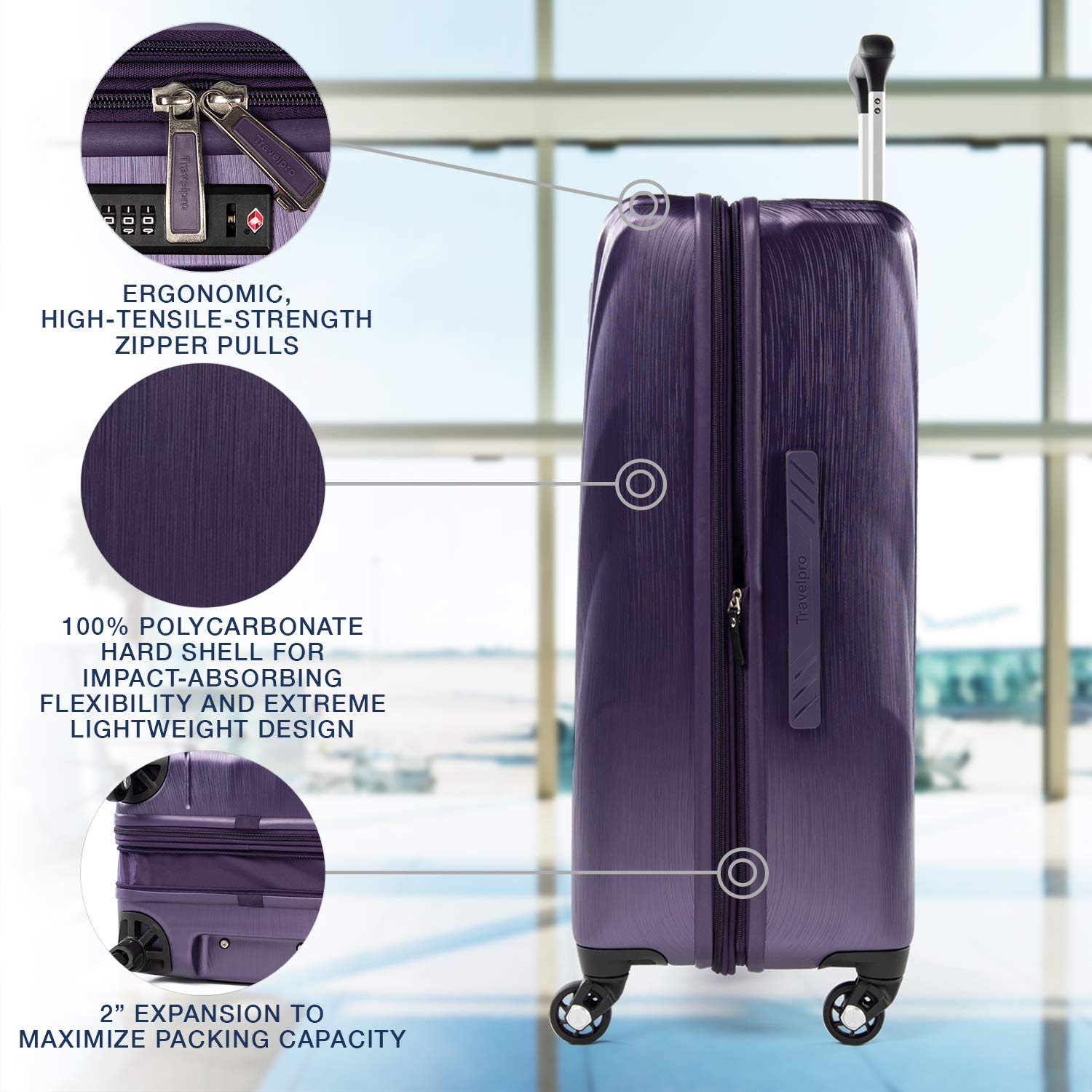 Travelpro Maxlite 5 Hardside Spinner Wheel Luggage ( Imperial Purple , Checked-Medium 25-Inch ) Imperial Purple Checked Medium 25 Inch U3