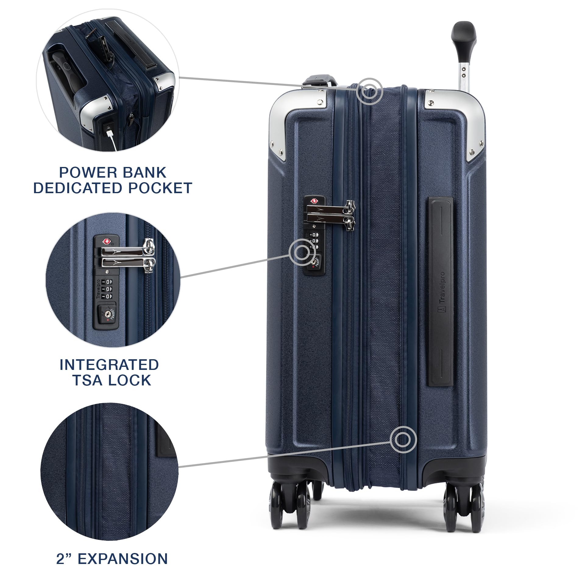 Travelpro Platinum Elite Hardside Expandable Spinner Wheel Luggage TSA Lock Hard Shell Polycarbonate Suitcase ( True Navy Blue , Compact Carry-On 20-Inch ) True Navy Blue Compact Carry On 20 Inch U1