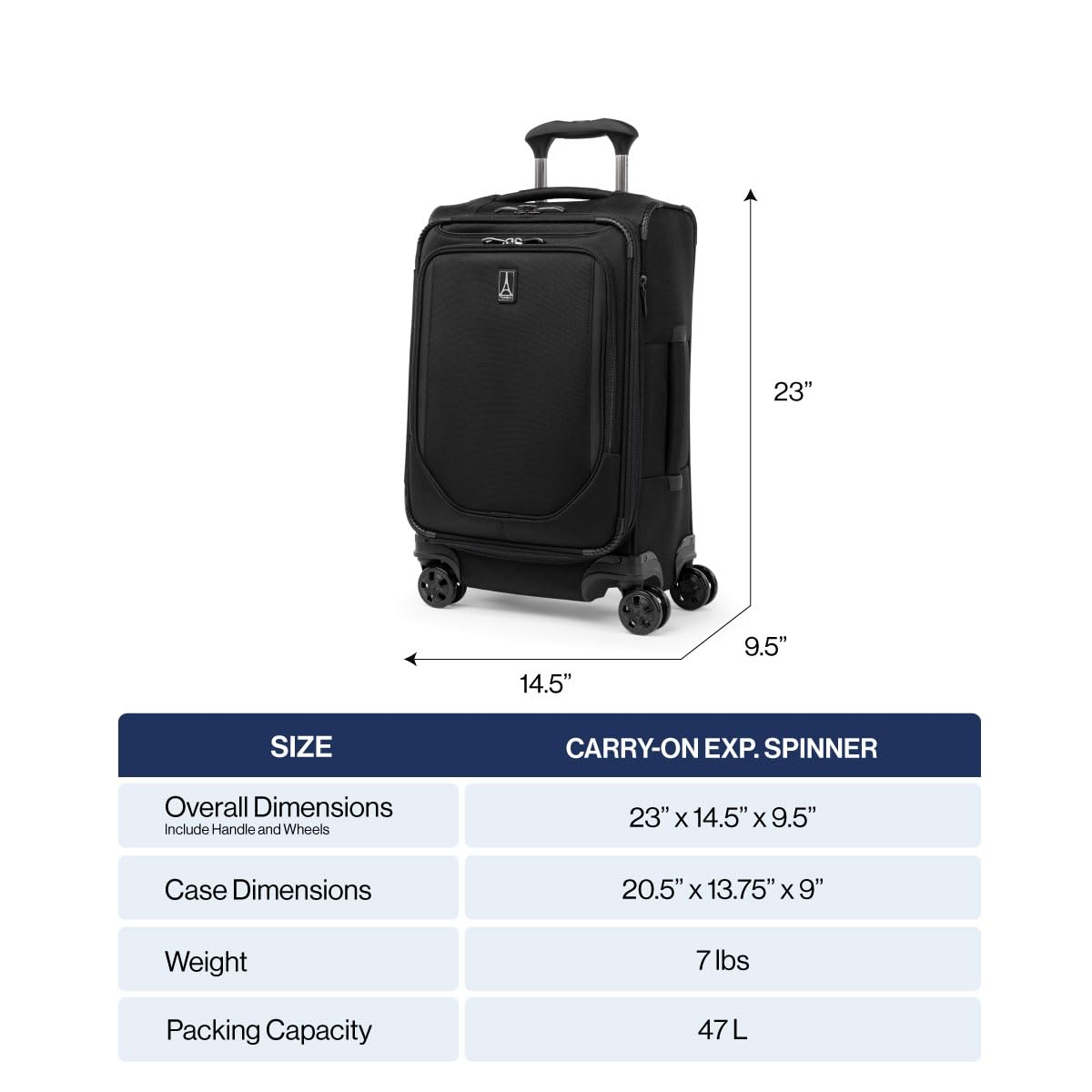 Travelpro Crew Classic Lightweight Softside Expandable Luggage, 2 Wheel Upright Rollaboard Suitcase, Men and Women ( Black , Carry On 21-Inch ) Black Carry On 21 Inch U1
