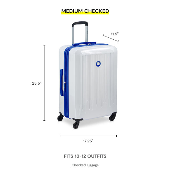 Delsey Paris Christine Hardside Expandable Luggage with Spinner Wheels ( White with Blue Trim , 3 Piece Set (20/24/28) ) White with Blue Trim 3 Piece Set 20 24 28 U1