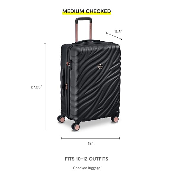 Delsey Alexis Lightweight Luggage, 4-Wheel Spinners Hardshell Suitcase, Expandable with TSA Lock  ( Black/Rose Gold , Checked-Medium 25-Inch ) Black/Rose Gold Checked Medium 25 Inch U4