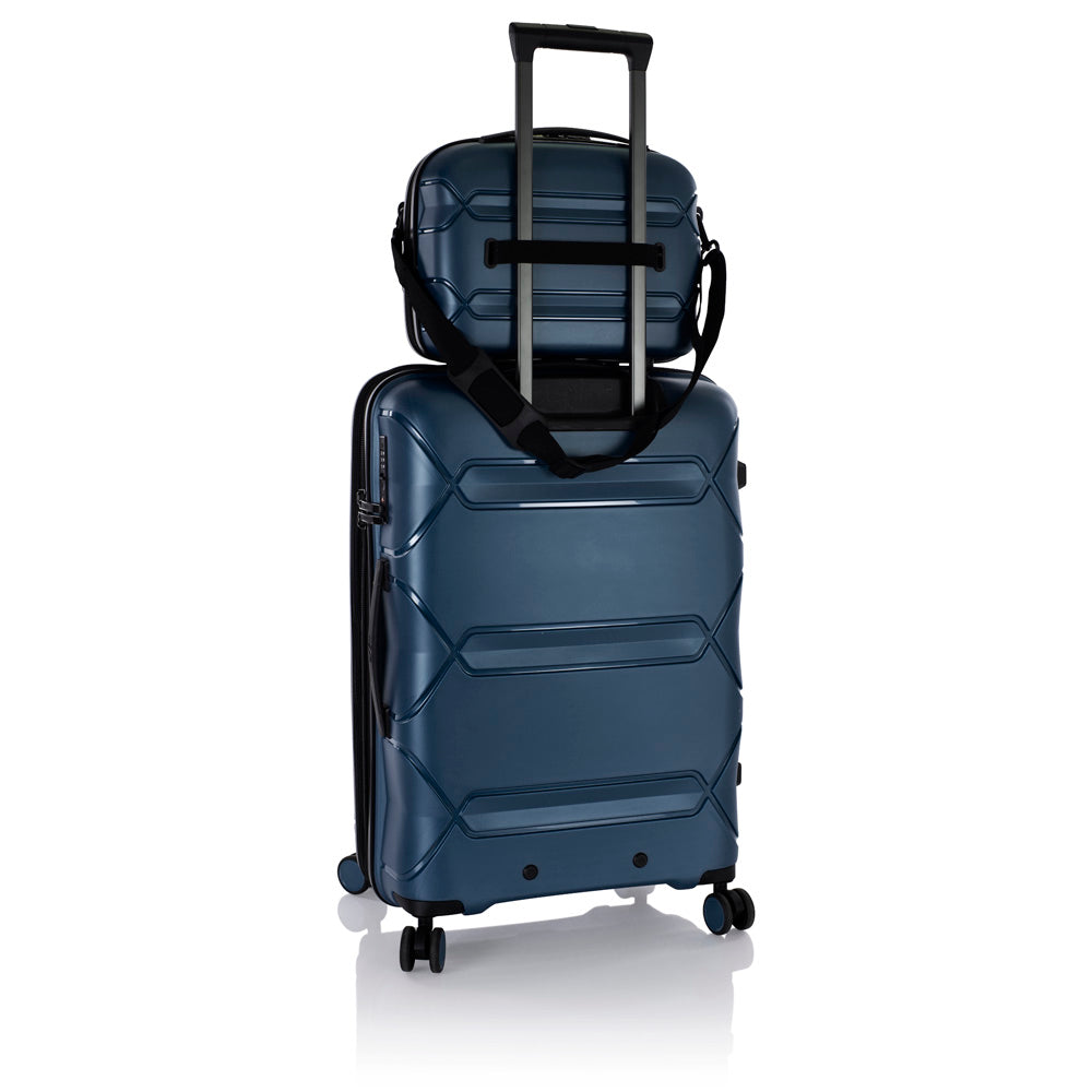 Heys Milos Beauty Case Hardside Lightweight and Crafted with Durable Duraflex, Textured Shell and Metallic Colors, Trolly Sleeve, Adjustable Shoulder Strap, Organize Makeup or Toiletries, Navy ( Navy , Beauty Case ) Navy Beauty Case U2