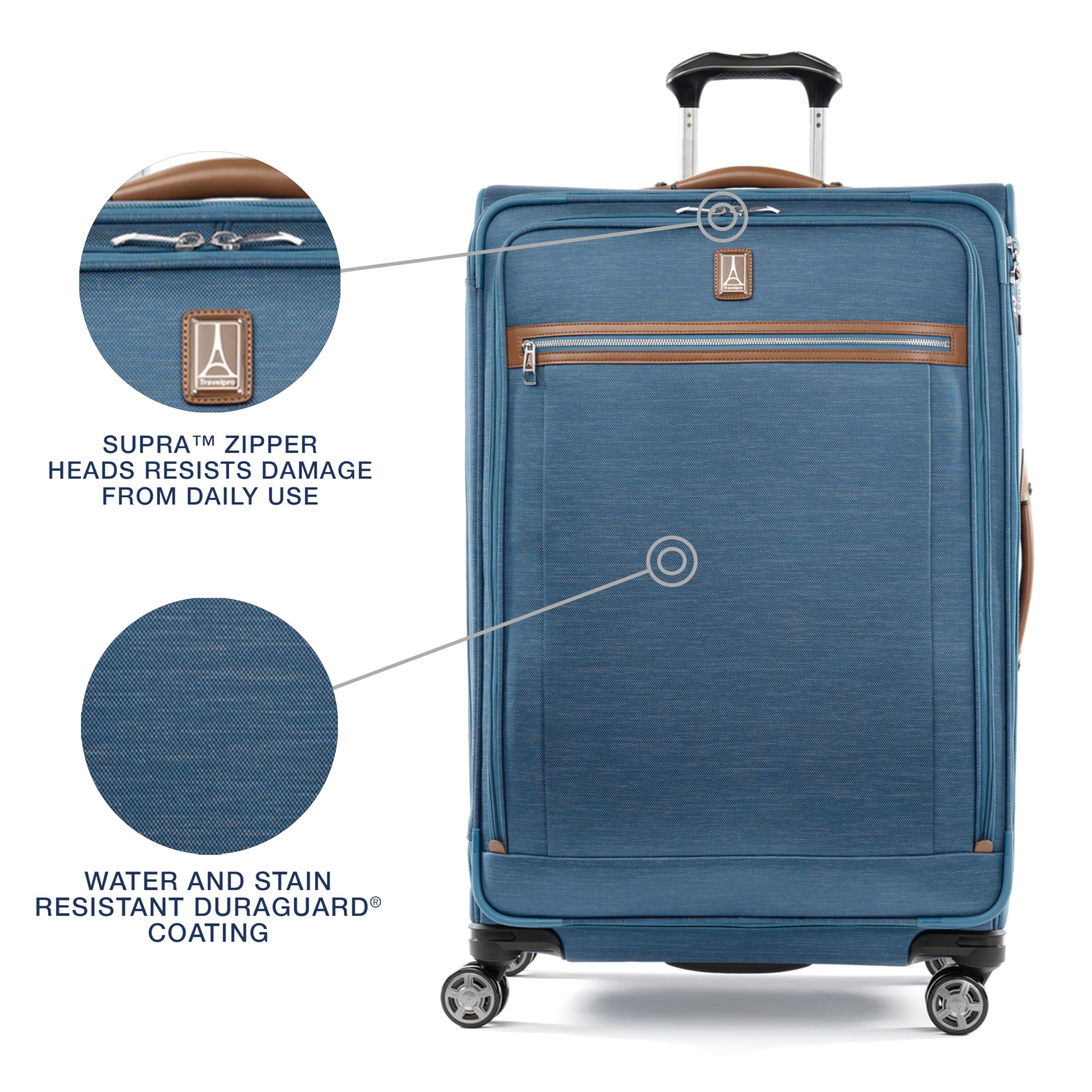 Travelpro Platinum Elite Softside Expandable Checked Luggage, 8 Wheel Spinner Large Suitcase, TSA Lock, Men and Women ( Coastal Blue , Checked-Large 29-Inch ) Coastal Blue Checked Large 29 Inch U1