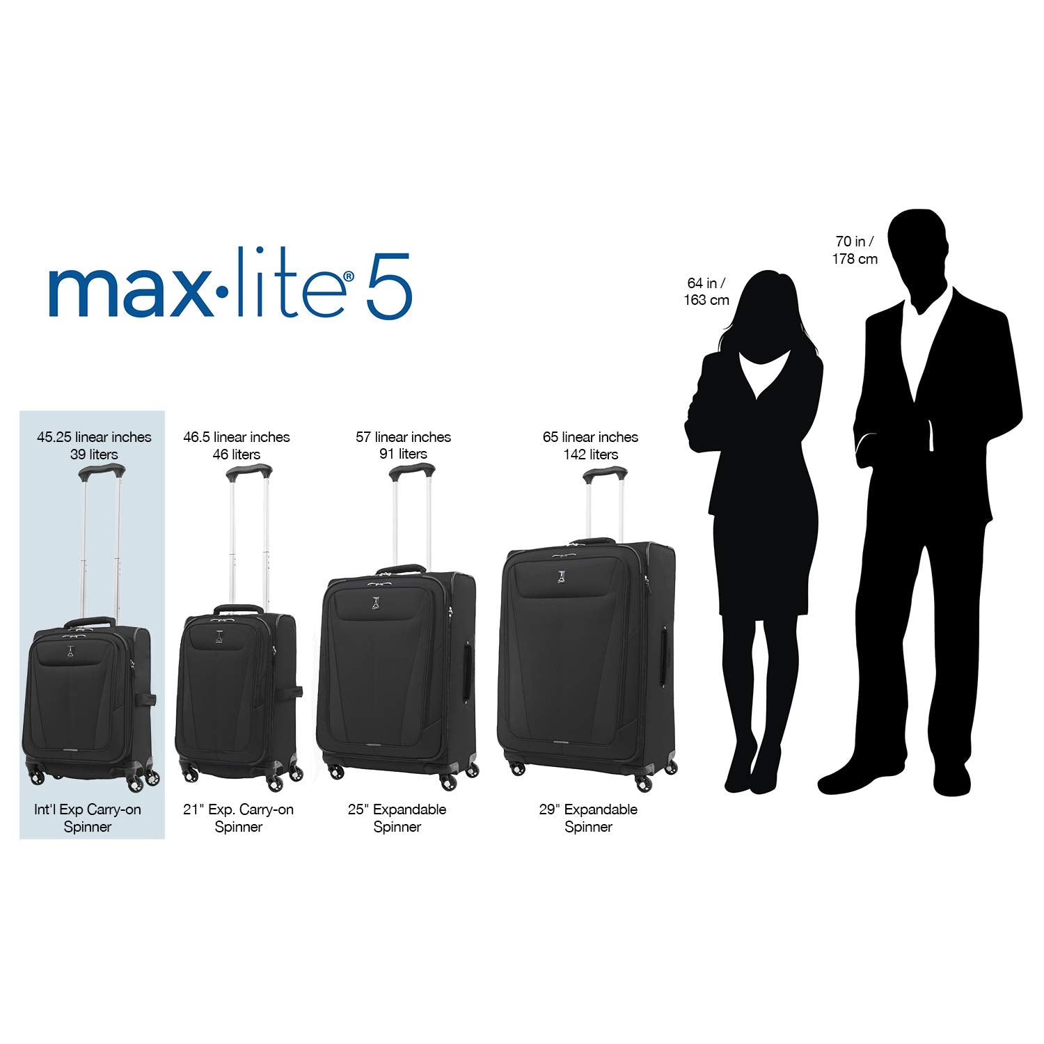 Travelpro Maxlite 5 Softside Expandable Luggage with 4 Spinner Wheels, Lightweight Suitcase, Men and Women Black Carry On 19 Inch U6