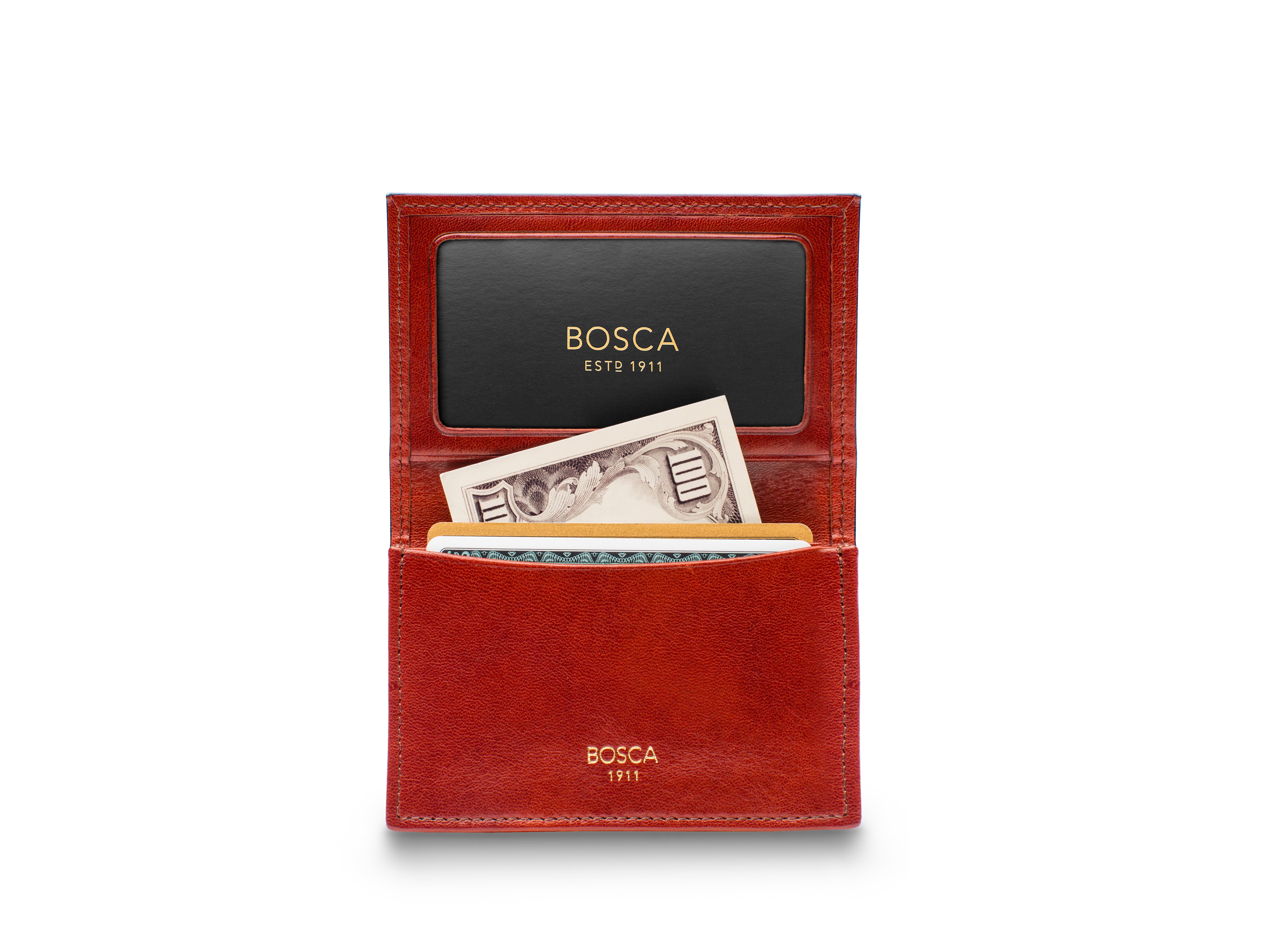 Bosca Men's Wallet, Old Leather Full Gusset 2-Pocket Card Case Wallet with I.D. Window ( Cognac , One Size ) Cognac One Size U1
