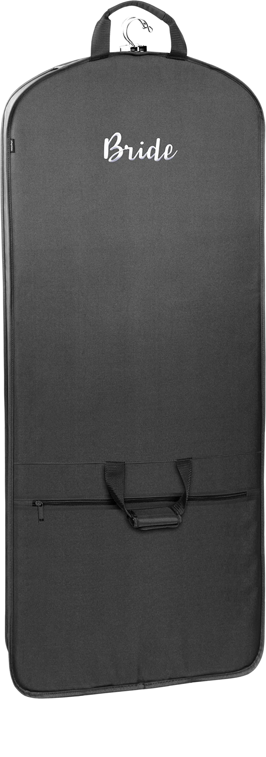 WallyBags Garment Bag 60-Inch Premium Tri-Fold Travel Exterior Pocket Black - B1, Bride embroidery 60 Inch U4