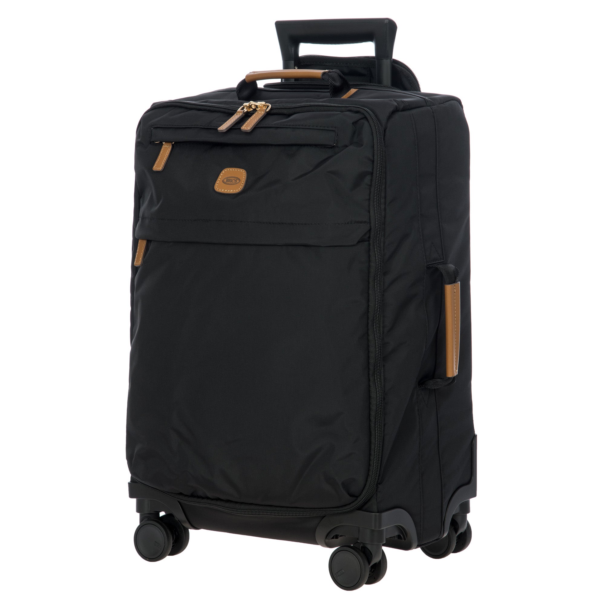 Bric's X-Travel 21 Carry-On Spinner Luxury Softside Luggage with 360 Wheels, Recycled Water-Resistant Fabric, Interior Pockets, and Leather Details ( Black , One Size ) Black One Size U2