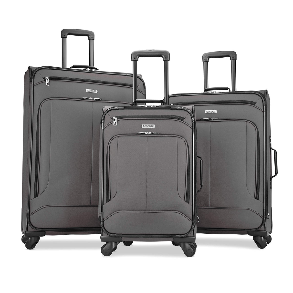 American Tourister Pop Max Softside Luggage with Spinner Wheels ( Charcoal , 3-Piece Set (21/25/29) ) Charcoal 3 Piece Set 21 25 29 U11