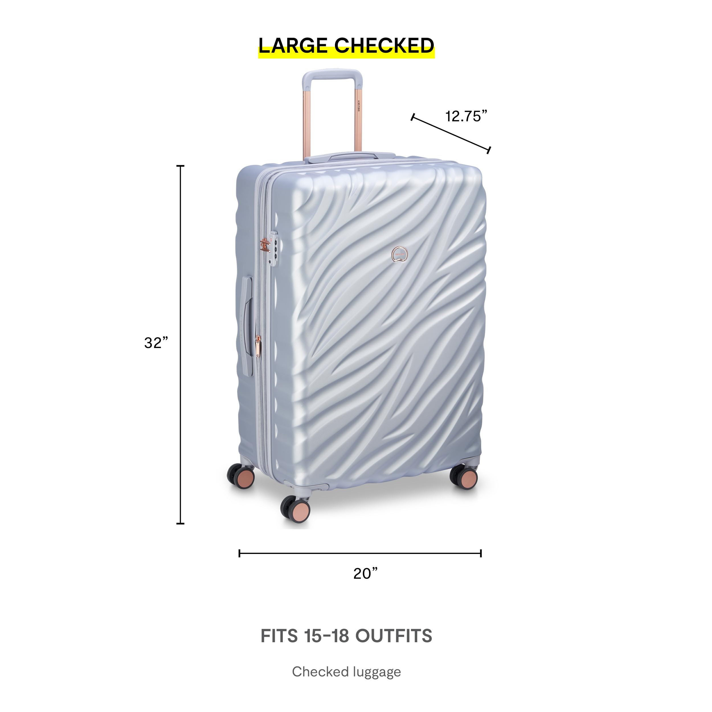 Delsey Alexis Lightweight Luggage, 4-Wheel Spinners Hardshell Suitcase, Expandable with TSA Lock ( Platinum/Rose Gold , Checked-Large 29-Inch ) Platinum/Rose Gold Checked Large 29 Inch U17