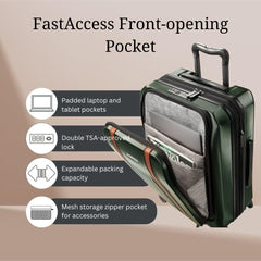 Ricardo Beverly Hills Montecito 2.0 Hardside with Dual Spinning Wheels, Expandable with Comfort Grip for Easy Packing and Moving, Men and Women ( Hunter Green , Fast-Access Carry-On 20-Inch ) Hunter Green Fast Access Carry On 20 Inch U1